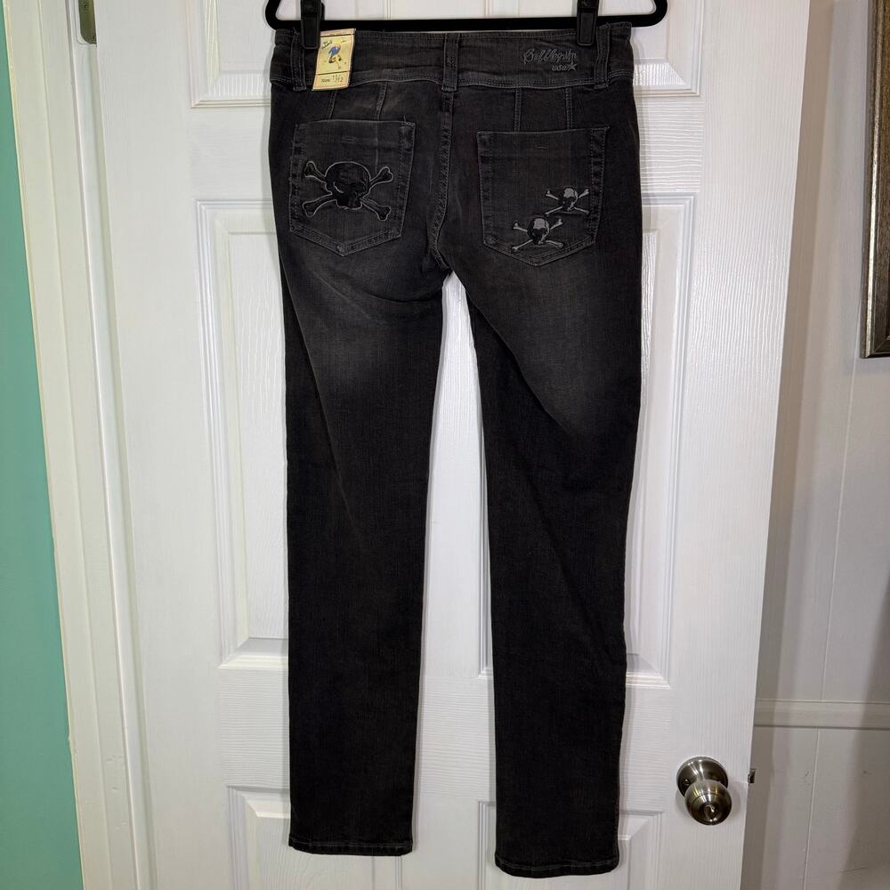 Bubblegum USA Skull Skinny Jeans Black Stretch Y2K Goth Emo Punk Size 11/12